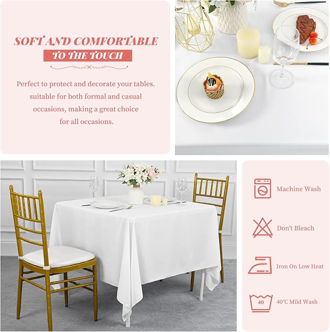 Showgeous 8 Pack White Square Tablecloth 52 x 52 Inch, Wrinkle Resistant Washable Polyester Fabric Table Cloth for Wedding Dining Parties Restaurant Card Table