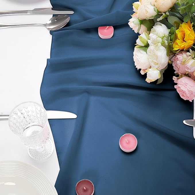 12 Pack Chiffon Table Runner 14x108 Inch Long 9ft Sheer Table Runners for Party Romantic Wedding Bridal Shower Fall Decorations-Dusty Blue