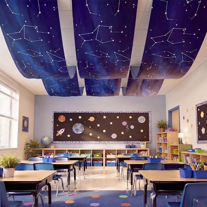 VioraWhite Galaxy Space Party Decorations Ceiling Decorations Galaxy Themed Ceiling Covers 24 Inch x 12 ft for Outer Space Birthday Alien Party Classroom Home Photo Booth Night Star Decor