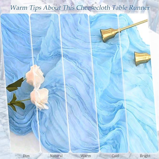 10 Pack Light Blue Cheesecloth Table Runner 17x108 Inch Semi Sheer Boho Rustic Gauze Cheese Cloth Table Runners for Wedding Party Birthday Baby Shower Home Décor