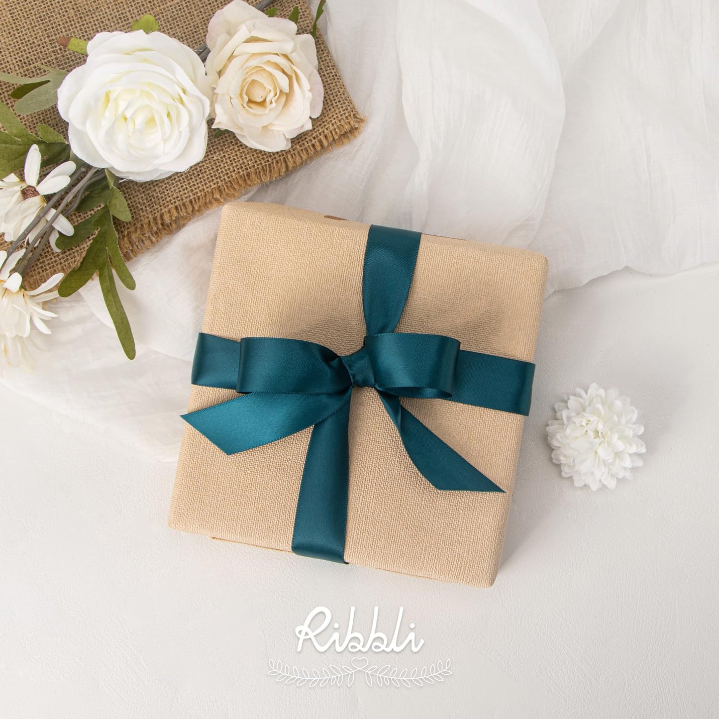Ribbli Double Faced Teal Ribbon,1” x Continuous 25 Yards,Use for Bows Bouquet,Gift Wrapping,Floral Arrangement