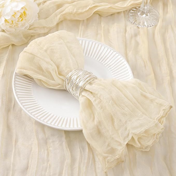 DeZerlor 30 Pack Beige Cheesecloth Napkins Christmas Cloth Napkins Set of 30 Cream Holiday Dinner Napkins Bulk 21x21 Inches for Wedding Bridal Shower Baby Shower Xmas Parties