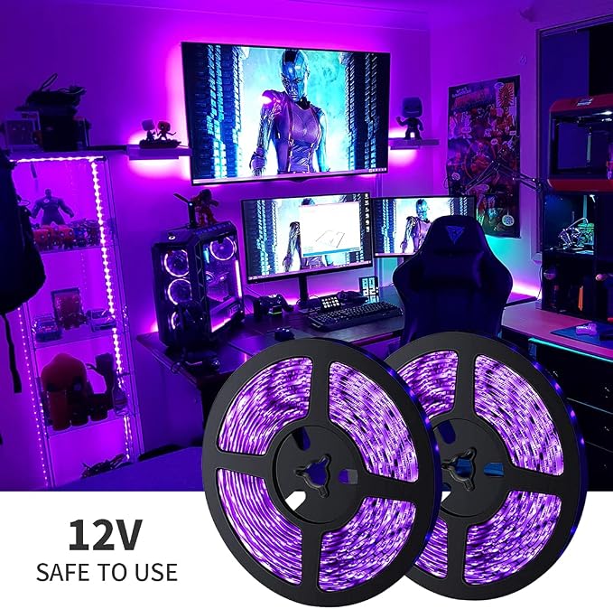 TigQiang Black Light Strip, 20M/66ft Flexible LED Light Strip Kit, 1200 Lamp Beads, 12V Black Light, Non-Waterproof for Indoor Fluorescent Dance Party, Stage, Birthday, Weeding Dark Party