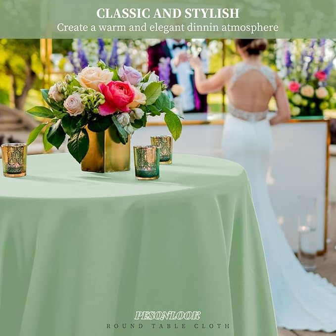 Pesonlook 12 Pack Round Tablecloth Sage Green,90 Inch Washable Fabric Round Table Cover for Wedding/Party/Banquet/Dining/Buffet Table
