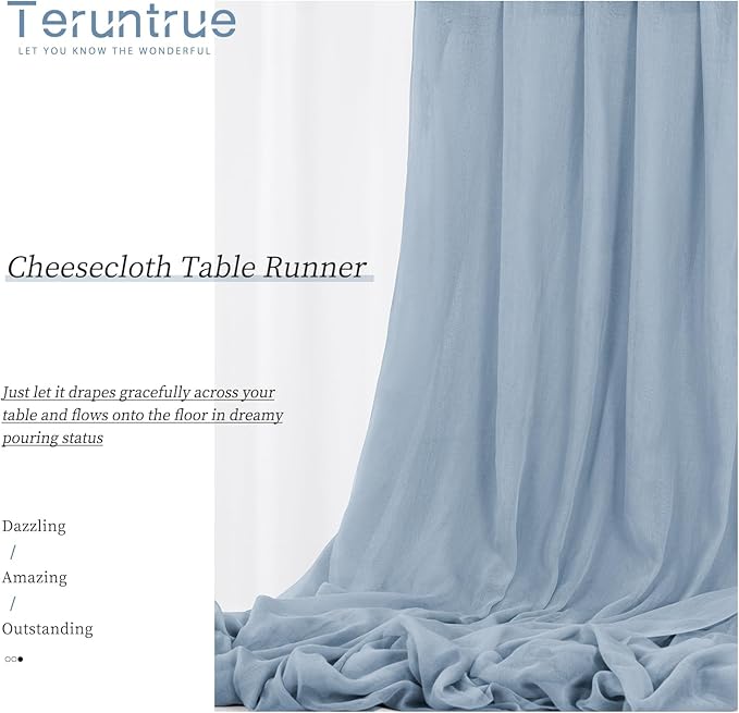 Teruntrue 24 Packs Dusty Blue Cheesecloth Table Runner,10ft Rustic Gauze Boho Wedding Table Runner Decoration, Wedding Table Decor Sheer Table Runner for Wedding Party Bridal Shower Table