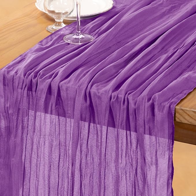 DeZerlor Dark Purple Cheesecloth Table Runner Spring Easter Table Runner Boho Gauze 120 Inches Cheese Cloth Easter Table Decorations for Wedding Bridal Baby Shower Parties
