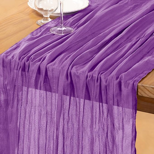 DeZerlor Dark Purple Cheesecloth Table Runner Spring Easter Table Runner Boho Gauze 120 Inches Cheese Cloth Easter Table Decorations for Wedding Bridal Baby Shower Parties