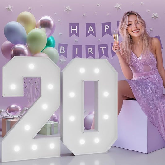 Number 20 Marquee Numbers 3 Feet Tall, 20th Birthday Decorations for Girls Boys, 20 Light Up Number for Party Large 20 Light Up Sign for Birthday Anniversary Decor