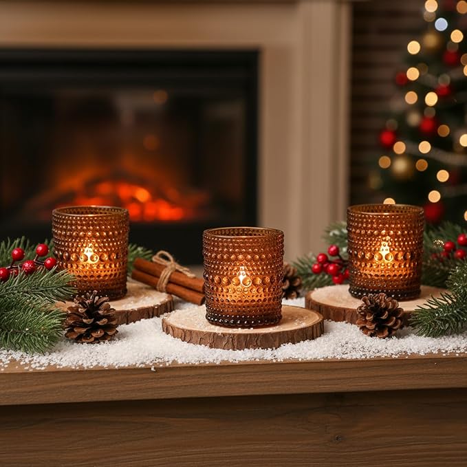72pcs Amber Votive Candle Holders, 2x2.5in Vintage Glass Small Tea Light Candles Holders for Home Decor, Tealight Candle Holder Decor for Wedding Centerpieces Baby Shower