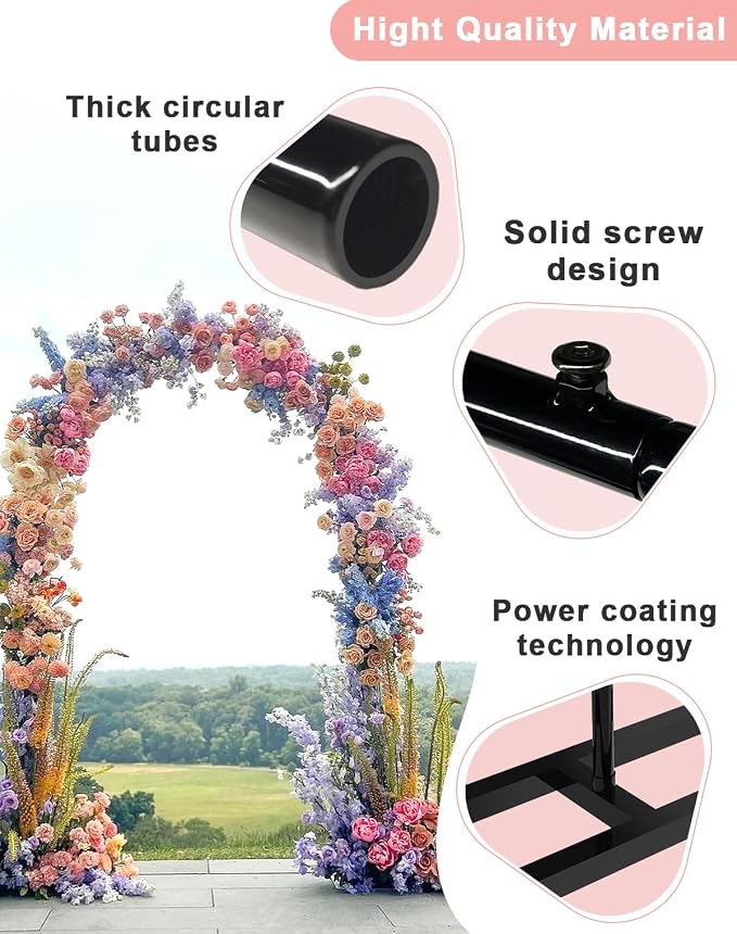 Queension 7.2FT Arch Backdrop Stand, Metal Wedding Arch Stand for Ceremony, Backdrop Stand Arch Frame with Base for Birthday Party Baby Shower Balloon Arch Decorations, Black