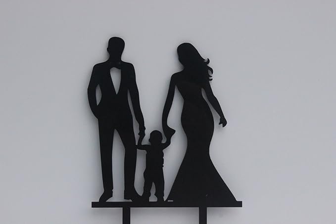 Meijiafei Wedding Cake Topper - Bride and Groom with Children Silhouette Family Anniversary Cake Topper