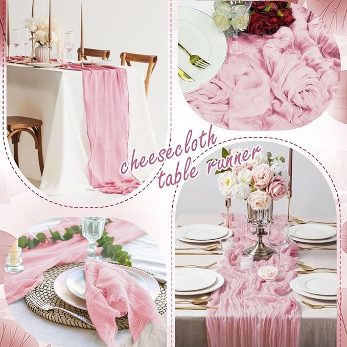 20 Pack Light Pink Cheesecloth Table Runner 10FT Long Boho Gauze Fabric Table Runner Vintage Rustic Sheer Runners for Wedding Party Bridal Baby Shower Table Decorations