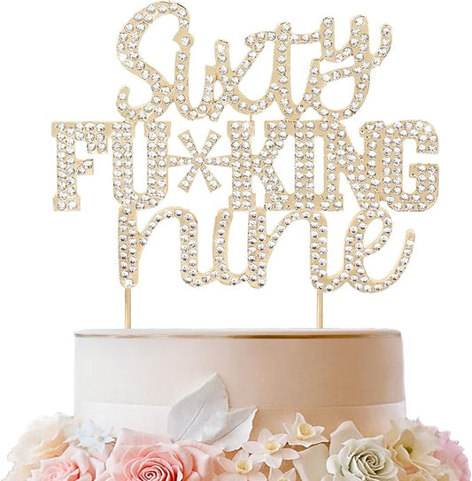 LINGTEER Sixty Nine Funny Gold Rhinestone Cake Topper - Cheers to 69 Years Old,Happy 69th Birthday Party Cake Centerpieces Topper Decorations.