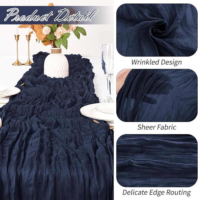 30 Pack Navy Blue Cheesecloth Table Runner 17 x 108 inch Cheese Cloth Table Runners 9ft Blue Table Runner Rustic Romantic Sheer Gauze Runner for Wedding Party Baby Shower Table Decoration