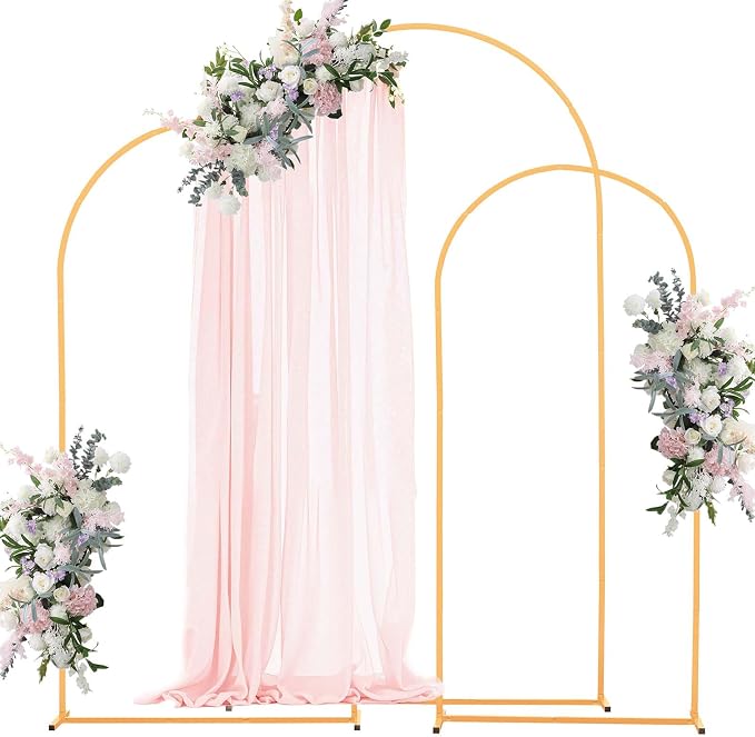 VEVOR Arch Backdrop Stand, Set of 3, 7.2/6.6/6 ft, Stable Structure, Easy Assembly, Gold Metal Arch Backdrop Stand for Wedding, Birthday Party, Graduation, Holiday Celebration, and Ceremony Decoration