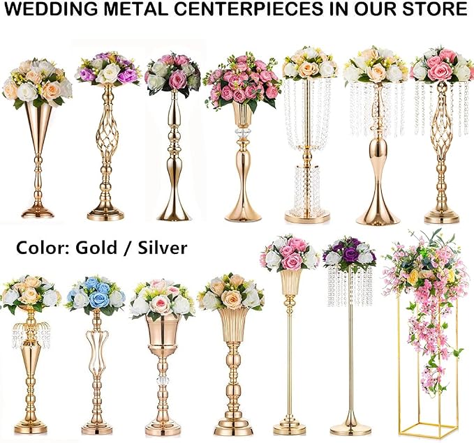 2 Pcs 23.75 inches Tall Crystal Metal Vase Flower Stand Holders Wedding Centerpiece Chandelier for Reception Tables Wedding Supplies
