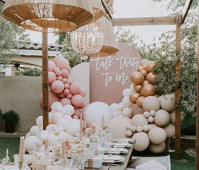 Boho Balloons Garland Arch Kit - Double Stuffed Dusty Rose Pink Rose Gold Cream Peach Apricot Latex Balloon Different Sizes 18 12 10 5In Neutral Ballon for Baby Shower Gender Reveal Party