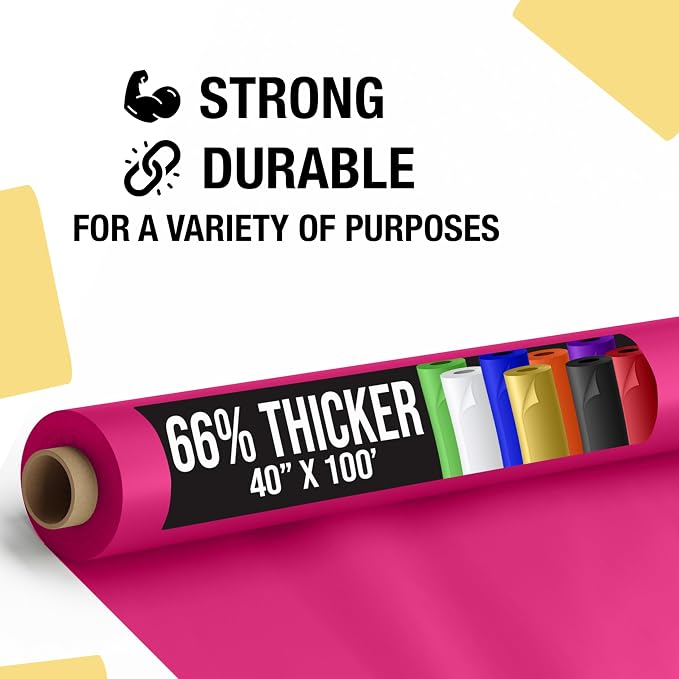 Party Solids 66% Thicker Premium Hot Pink Plastic Table Cover Roll 40" X 100' Table Cloth Plastic Cover Roll Quality Thick Banquet Rolls Disposable Tablecloth Rolls Strong American Based Company