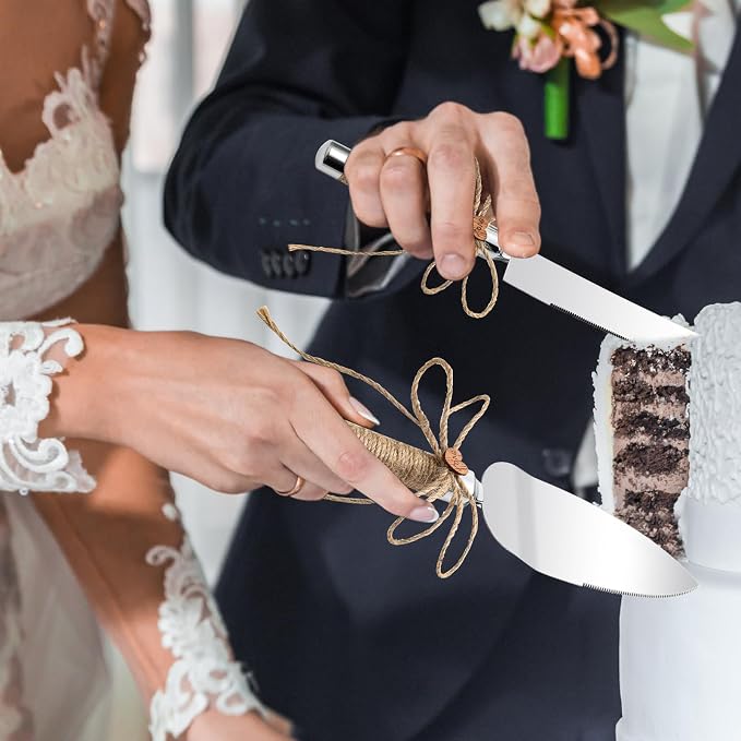 Honoson 5 Pcs Cake Knife Server Set Champagne Glasses Wooden Slice Cake Topper Set Rustic Wedding Decorations Mr and Mrs Champagne Flutes Bride Groom Valentines Day Glasses Anniversariesn