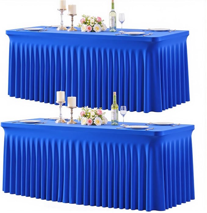 2 Pack Royal Blue Table Cloth for 6 Foot Rectangle Tables Spandex Fitted Tablecloth 6ft Stretch Table Covers Skirt Blue Banquet Tablecloths Wrinkle Free Tablecloth for Party Wedding Birthday Event