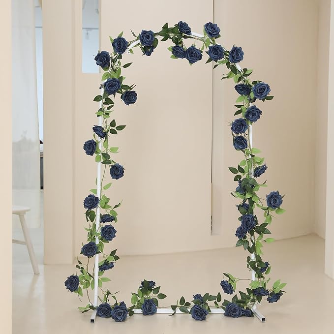 dallisten 2 Strands 73'' Artificial Silk Rose Flower Vines Garland, Fake Roses Floral Green Leaves Hanging Plant for Wedding Arrangement Decoration, Wall, Party, Bedroom, Home Decor (Blue)