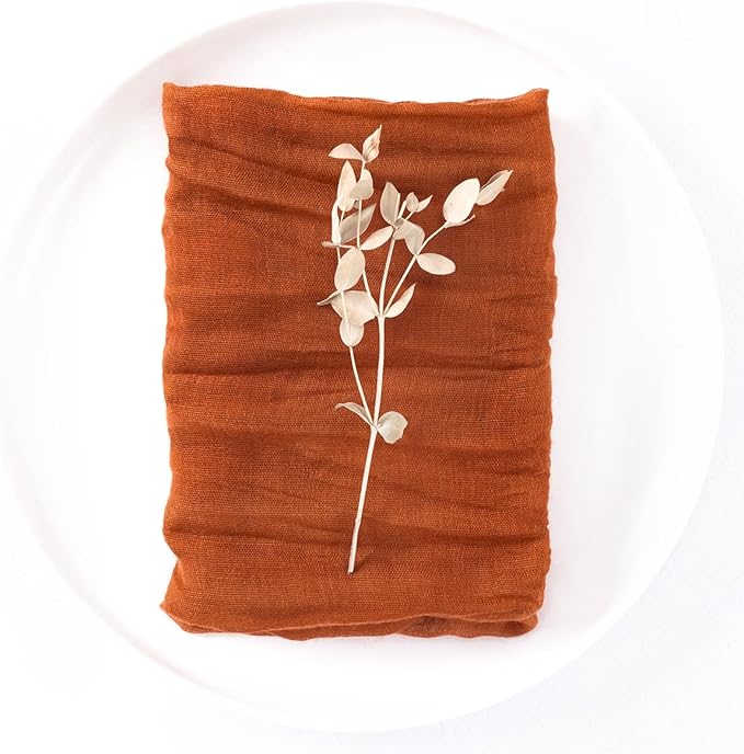 DeZerlor 30 Pack Terracotta Cheesecloth Napkins Burnt Orange Christmas Cloth Napkins Set of 30 Holiday Dinner Napkins Bulk 21x21 Inches for Wedding Bridal Shower Baby Shower Xmas Parties
