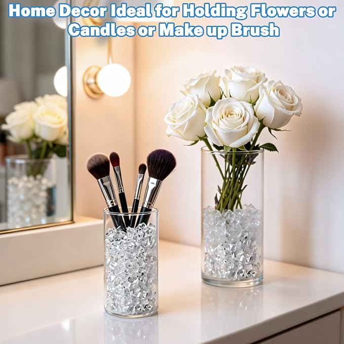 9 Set Cylinder Glass Vases with 14 Floating Candles 1150 Vase Filler 12 Pearl String, 4,6,8 Inch Tall Clear Hurricane Glass Candle Holder for Party Wedding Home Decor Centerpieces for Table Decoration