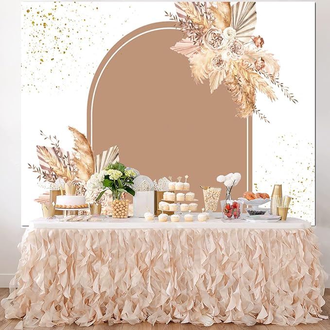 Boho Backdrop for Baby Shower Birthday Decorations,Bohemian Arch Backdrops Pampas Grass Floral Photography Background Boho Shower Wedding Baptism Newborn Party Supplies Banner Photo Booth Props 10x7ft
