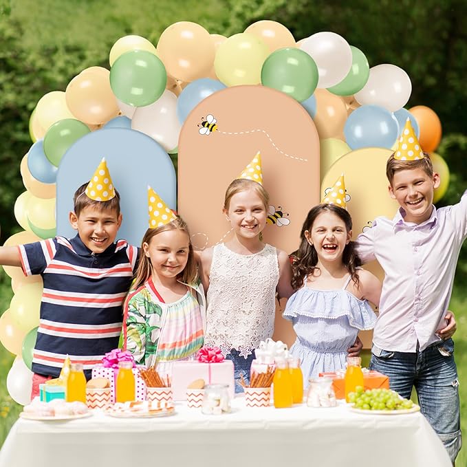 Foilswirl 34 Pieces Bear Birthday Baby Shower Party Decorations 4ft 5ft 6ft Baby Shower Arch Backdrop Covers Yellow Spandex Arch Backdrop Cover Blue Green Balloons for Spring Birthday Wedding Party
