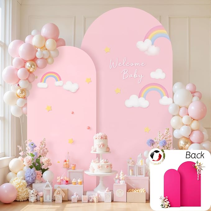 Pink and Hot Pink Arch Cover 7.2FT 6FT Wedding Arch Backdrop Covers Set of 2 Stretchy Spandex Balloon Arch Backdrop for Baby Bridal Shower Birthday Graduation Party Decor Banquet Photo Background