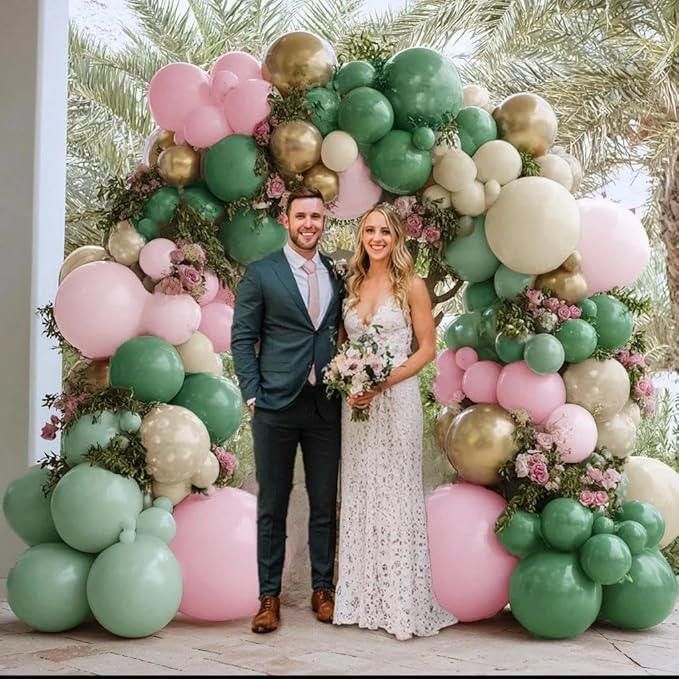 Sage Green Pink Balloon Arch Kit Double Stuffed Dusty Green Pastel Pink White Sand Gold Balloon Garland Light Olive Cream Balloons for Baby Shower Birthday Wedding Spring Wildflower Fairy Party Decor