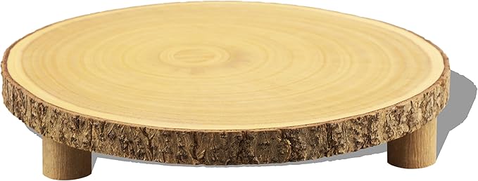 Gusnilo Rustic Wood Cake Stand with Legs – 11.5-12.5" Natural Wood Slice for Weddings, Parties & Desserts (Handcrafted Bark Edge)
