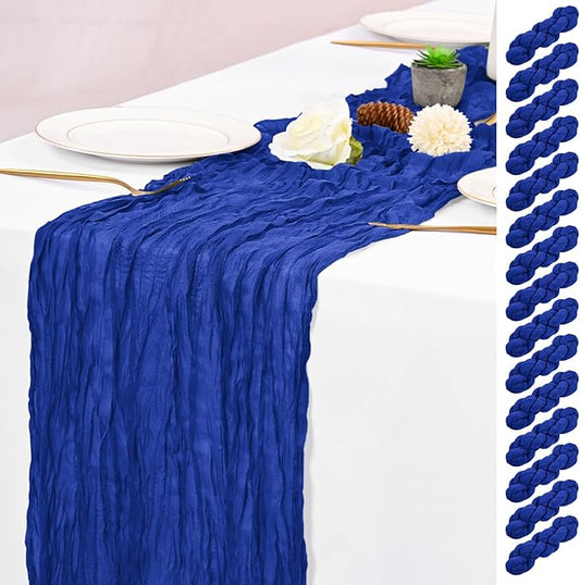 15 Pack Royal Blue Table Runners 17 x 108inch Cheesecloth Table Runner Boho Gauze Table Runner Rustic Sheer Fabric Cheese Cloth Table Runners for Wedding Party Bridal Shower Farmhouse Home Decor
