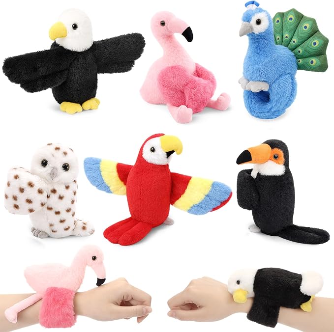 Gemscream 6 Pcs Stuffed Animal Slap Bracelets for Kids, 8 Inch Back to School Small Classroom Prizes Toy, Wrist Snap Bracelets Birthday Gifts for Boys Girls Pet Adoption Party Favors(Bird Theme)