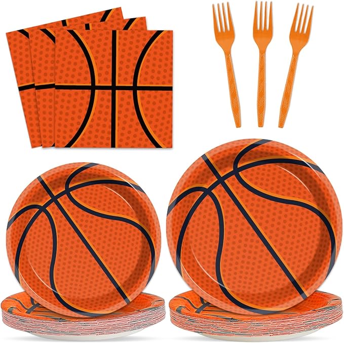 ZOIIWA 200 PCS Basketball Birthday Tableware Disposable Basketball Plates Napkins Party Supplies Sports Theme Dinnerware Set Basketballs Team Baby Shower Party Decoration Serve 50 guest