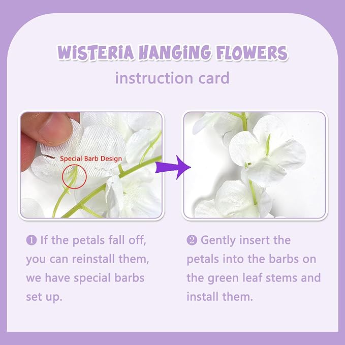 5 Pack Light Purple Wisteria Hanging Flowers Garland, 3.77 Feet Artificial Flower Vines, Fake Wisteria, Artificial Vines Hanging Garland for Backdrop Outdoor Yard Garden Decor