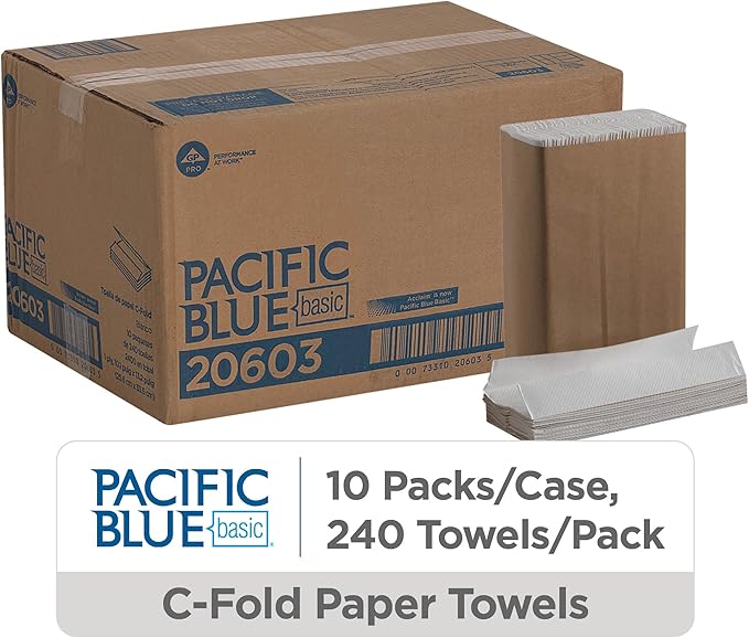 Pacific Blue Basic‚ C-Fold Paper Towels by GP PRO, White, 20603, 240 Towels per Pack, 10 Packs