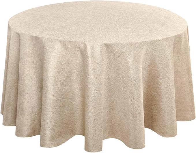 Hiasan Round Tablecloth Faux Linen Farmhous Beige Table Cloth - Wrinkle and Stain Resistant Decorative Table Cover for Dining Kitchen Party Outdoor, 102 Inch Round