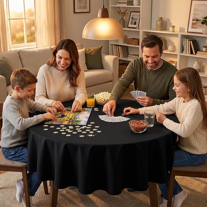 8 Pack Black Round Tablecloths 70 Inch Black Table Cloth (Fits 24-58 Inch Tables) Stain and Wrinkle Resistant Reusable and Washable Polyester Fabric for Buffet Wedding Party and Banquet