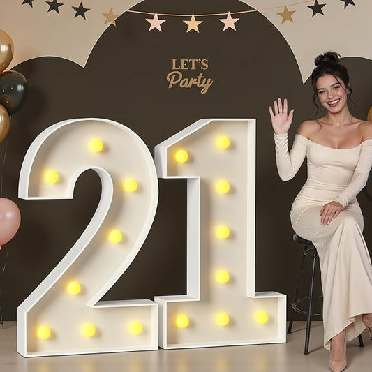 Mixifox 21 Light up Numbers 3 Feet Tall, 21 Marquee Numbers for Party, 21st Birthday Decorations for Her Him, Big 21 Sign with Light for Anniversary, Birthday Backdrop Decor