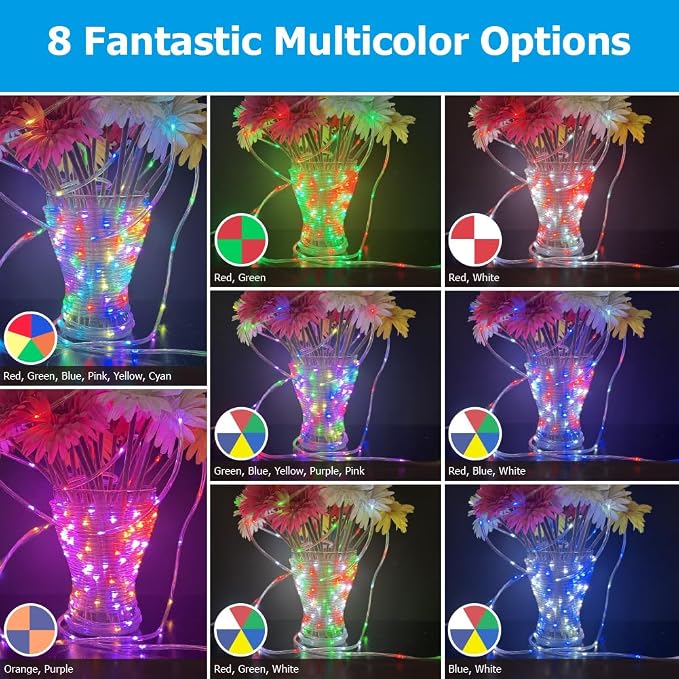 200ft Outdoor LED Rope Lights, IP68 Waterproof 25 Color Changing String Lights, Red White Blue for 4th of July Patriotic Decorations, Warm White & RGB Twinkle Fairy Light for Christmas Indoor Outside