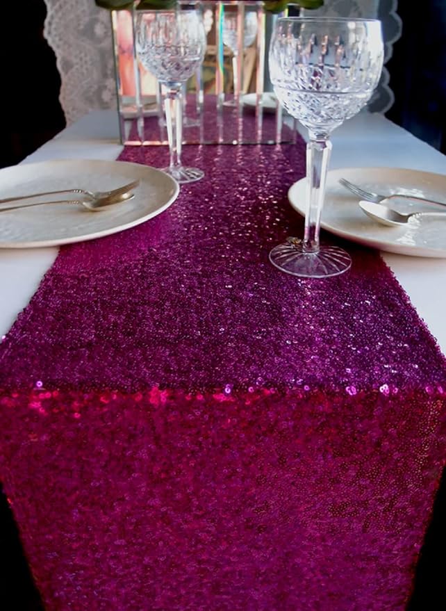 JYFLZQ Hot Pink Sequin Table Runner 12" x 72" Pack of 10 Sparkly Fuchsia Metallic Table Runner Glitter Sequin Runner for Table Birthday Party Event Decorations