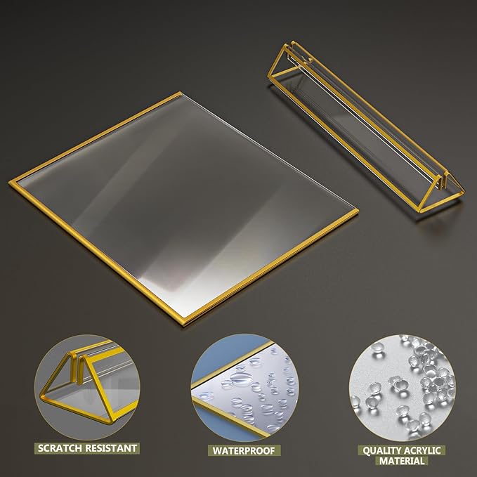 Acrylic Sign Holder 5X7 Horizontal Gold Frames Double-Sided Gold Picture Frames for Menu Holder Wedding Table Number Holder Christmas Photo Frame with Removable Sticky Dots -6 Pack