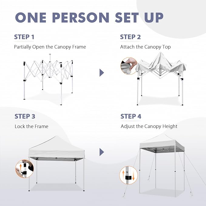 5x5 Pop Up Canopy Tent, Instant Portable Beach Canopy, Outdoor Tent with Carry Bag for Camping, Sports, Tailgating, Events, White