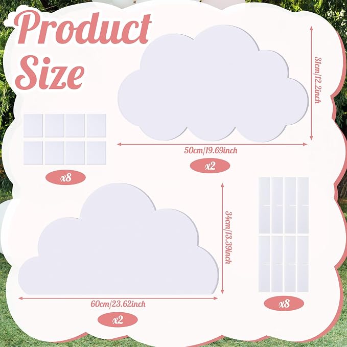 4 Pcs Large White Cloud Cardboard Cutout Standup Life Size Birthday Party Decorations White Cloud Cardboard Cutouts for Baby Shower Birthday Party Photo Backdrop Favors