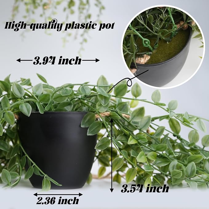 3 Packs 20" Fake Hanging Plants with Black Pots for Wall Decor | Artificial Hanging Plants, Indoor/Outdoor Use, for Home Bathroom Bedroom Office Decor, Easy to Clean, Lifelike Appearance