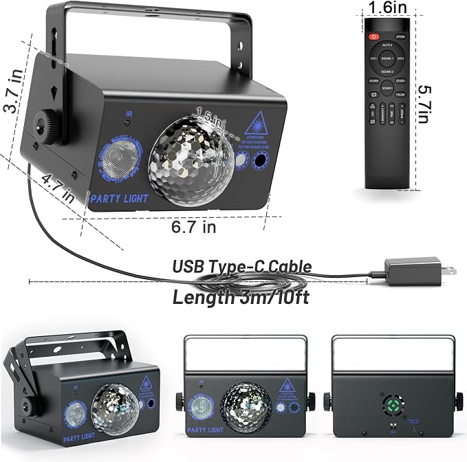 Party Lights Dj Disco Light Disco Ball Light LED Stage Strobe Lights Projector Sound Activated with Remote Control for Parties Club Bar Holiday Christmas Dance Gift Birthday Xmas Home Décor