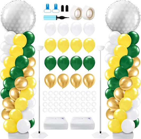 Kasyat 2 Set Golf Balloon Column Stand Kit with Adjustable Tower Stand Green and Yellow Golf Arch Party Supplies for Clubs Decorations Sports Birthday Party Supplies