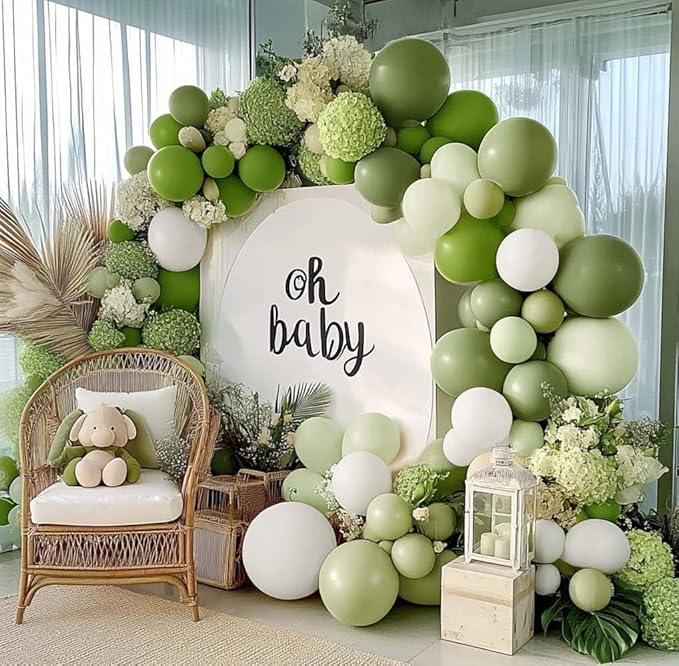 Green Balloon Arch Kit Double Stuffed Olive Dusty Sage Green White Balloons Pastel White Avocado Balloon Garland For Baby Shower Birthday Bridal Shower Wedding Woodland Wild One Party Decoration