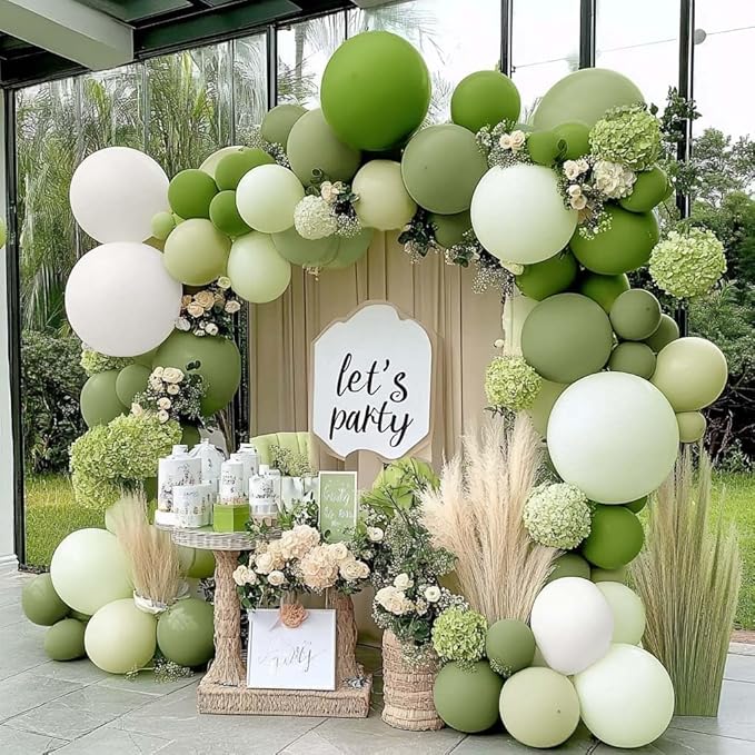 Green Balloon Arch Kit Double Stuffed Olive Dusty Sage Green White Balloons Pastel White Avocado Balloon Garland For Baby Shower Birthday Bridal Shower Wedding Woodland Wild One Party Decoration